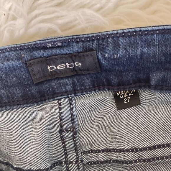 Bebe Precious Metal Icon Silver Rain Metallic Denim Jeans Size 27 Made USA 🇺🇸 - Picture 11 of 12